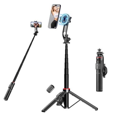 Tripode para Movil Magnético, Rollei Easy Creator MagPod Palo Selfie 130cm Extensible de Aluminio Rotación 360° con Control Remoto Magsafe Selfie Stick para iPhone Samsung, Trípode-Movil-Selfie-Stick
