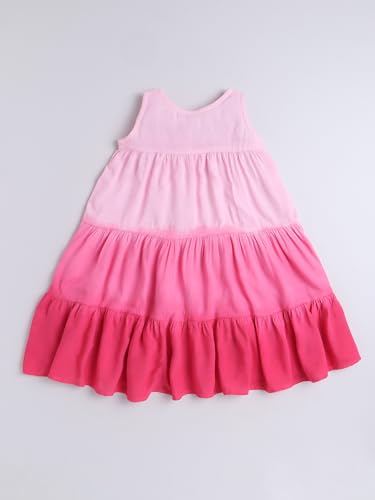 Image of The Magic Wand Tie & Dye Printed Sleeveless Tassels Dress for Kids Baby Girls, Casual Summer Frocks Fit & Flare Knee Length Midi Dresses, Pink, 5-6 Year