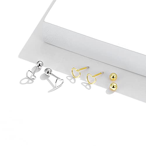 Hollow Heart Shape Stud Earrings Sterling Silver Gold Plated Minimalist Tiny Screwback Studs Earring For Sensitive Ears Women Girls (Gold) #TOP5