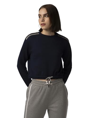 FYLTR Women's Round Neck Drop Shoulder Sweatshirt - Full Sleeve | Elasticated Waist & Cuff | Boxy Fit | Stripe Detailing