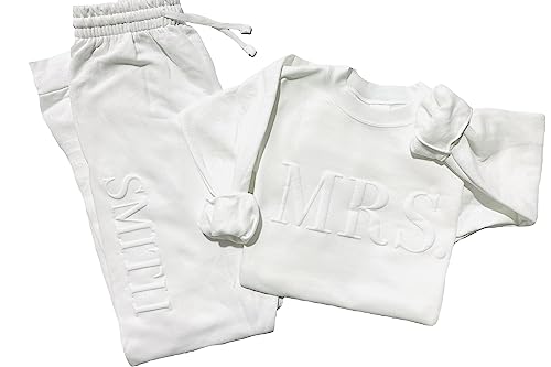 Up2ournecksinfabric - Peronalized Gift - Embossed Bridal Gift Set - Mrs. Sweatshirt - New Mrs. Set - Mrs. Sweatshirt - Bride Sweatpants - New Mrs. - Honeymoon Outfit - New Mrs. Joggers