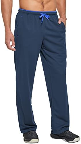 Raleude Fitnes Men's Lightweight Sweatpants Loose Fit Open Bottom Mesh Athletic Running Gym Pants with Zipper Pockets Navy Blue M