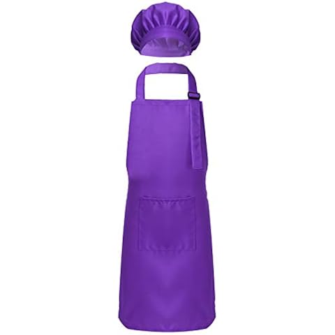 HULIJA Kids Boys Girls 2PCS Kitchen Chef Costume Cosplay Hat Apron Set Toddler Role Play Cooking Baking Painting Set Purple M Cover