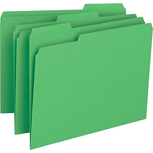 Business Source 65777 File Folder,11Pt,1/3 Cut Assorted Tabs,Letter,100/Bx,Gn #TOP17