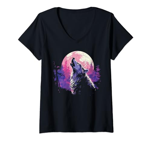 Wolf Howling At The Moon National Park Wildlife Alaskan V-Neck T-Shirt