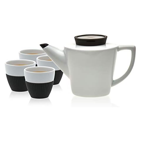 VIVA Scandinavia Porcelain Infusion Teapot Set with 4 Anytime Teacups Cover