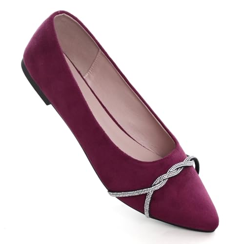 Image of TN TANGNEST Womens Casual Flats Chain Ballet Flats | Fashion Pointed Toe Rhinestone Flats, Comfort Slip On Dress Shoes for Business Work Office Wedding Party