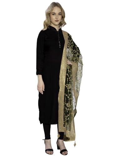 Image of ZEN APPAREL Women's Embroidered Net Dupatta with Lace Borders (Z-101) Premium Net Fabric Golden Aari Work