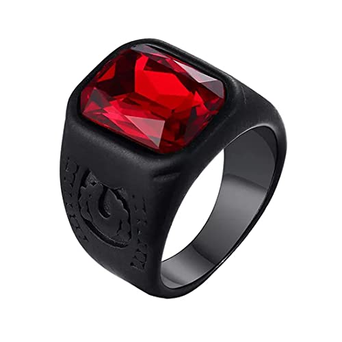 Yellow Chimes Black Red Crystal Ring for Men and Boys | Round Sha...