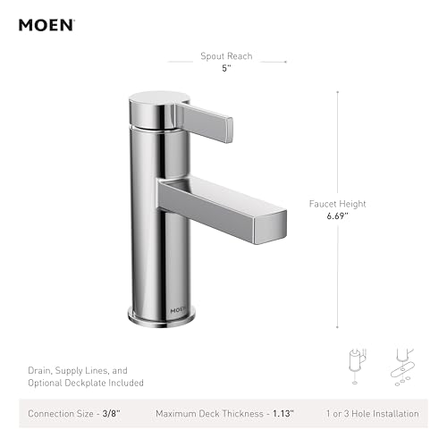 Moen 84774 Beric One-Handle Single Hole Bathroom Faucet with Drain Assembly, Chrome