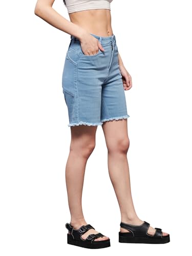 Image of Miss Chase Women's Relaxed Fit Mid Rise Highly Distressed Regular-Length Denim Shorts