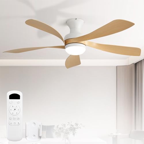 Sofucor 52 Inch Low Profile Ceiling Fan with Light, Modern Flush Mount Outdoor Ceiling Fan with Remote for Bedroom Living Room Patio, Dimmable LED High Airflow Quiet Reversible DC Motor by Sofucor - Used condition - US$95.99