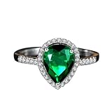 Homxi Anillo Mujer Compromiso 18K Oro Blanco, 7x9MM Gota de Agua con Esmeralda Creada de 1,5 ct y Moissanite de 0,4 ct, Anillos de Boda Plata Verde Mujer, Talla 8(48mm)