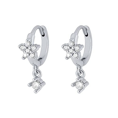 Boucles d'oreilles pendantes fleurs argent 925 et oxydes de zirconium scintillants d'exception