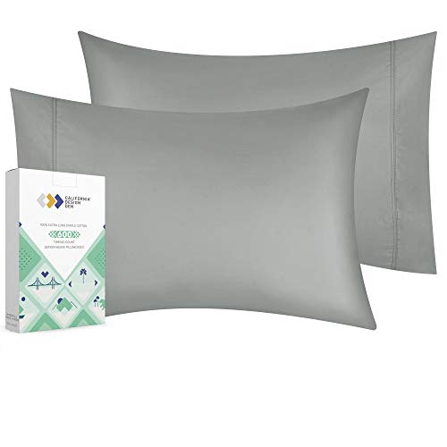 California Design Den 600 Thread Count Pillowcase Set of 2, 100% Extra Long-Staple Combed Cotton, Breathable, Soft Sateen Weave Luxury Hotel Quality Pillow Cases (Standard, Dark Grey)