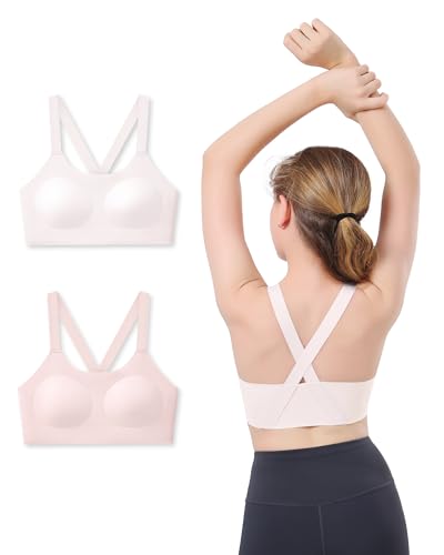 Training Bras for Girls 10-16 Seamless Teen Girl Ultra Soft Crossback Light Sport Bras Fixed Pads Invisible Teen Bras