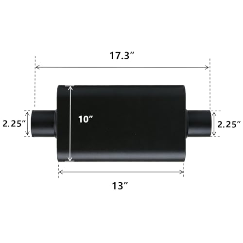 Image of Universal 2.25 inch Dual Chamber Center Inlet Center Outlet Muffler - Aluminized Steel Black, Aggressive Deep Sound, 17 inch Total Length