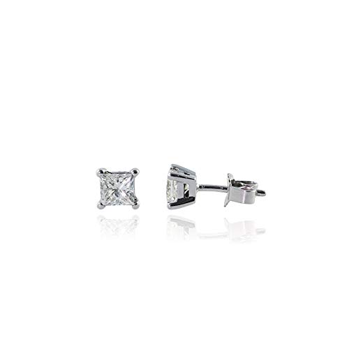 Image of 18ct White Gold Diamond Earrings/Princess Cut 0.25 Carat/Gift For Her, Women, Mum, Daughter, Girlfriend, Partner