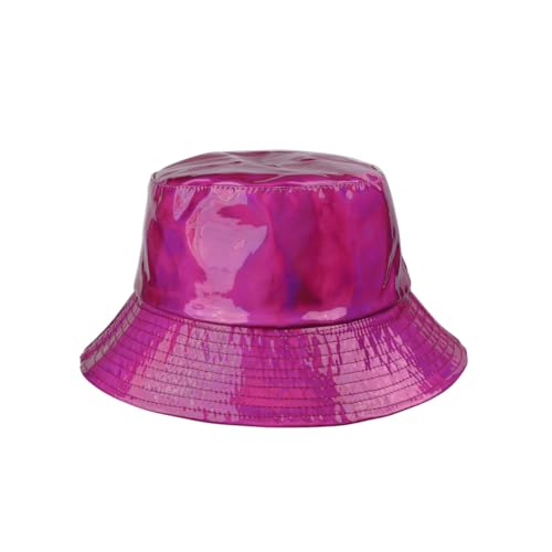 Image of Unisex Black Bucket Hat Waterproof Rain Hat Reversible Shiny Rave Bucket Hat for Concert Festival