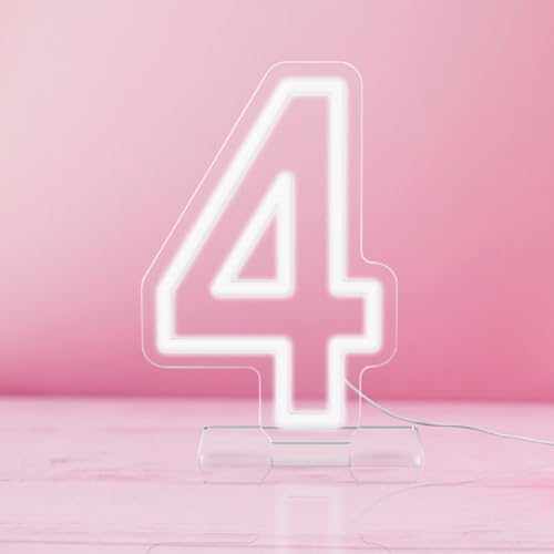 Image of YALLOVE Neon Sign Number 4, 9.8 inches Height USB Powered Night Light-up Numbers for Birthdays Decor, Party Anniversary, Cafe Bar Decor (Small)