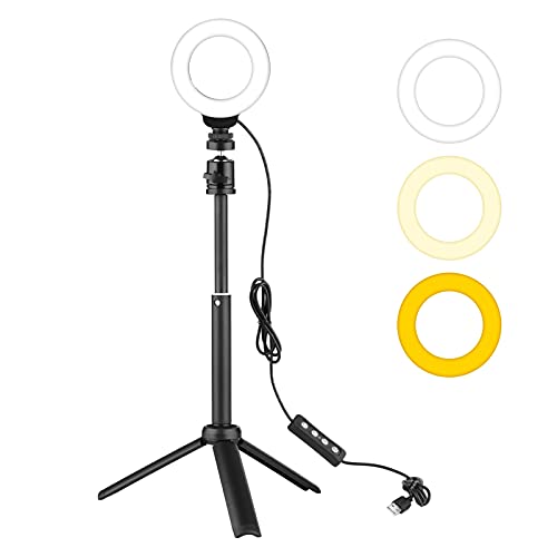 Mini kit di luci ad anello a LED da 4 pollici con 1 x luce ad 3200K-6500K dimmerabile alimentato tramite + 1 x treppiede + 1 x testa a sfera in metallo flessibile da tavolo usb