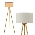Baobab Tree Park Wood Tripod Floor Lamp with 3 Color Temparature LED Bulb, Modern Wooden Standing Floor lamp Linen Shade for Living Room, Bedroom, Office, ETL Listed/Natural Wood Color