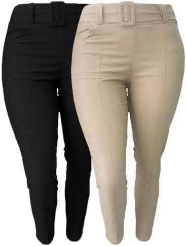 Kit 2 Calças Feminina Plus Size Social Com Bolso E Cinto Tecido B...