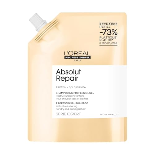 L'Oréal Professionnel Paris Absolut Repair Shampoo – Nourishing Protein Shampoo For Dry, Damaged Hair, Repairs Damage and Provides Shine, 16.9 Fl Oz Refill
