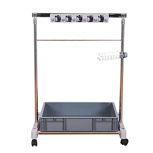 Carrello portautensili per la pulizia del pavimento con ruote, sistema di stoccaggio mobile per mocio, scope e attrezzi da giardino, griglia di scarico per mocio bagnato inclusa