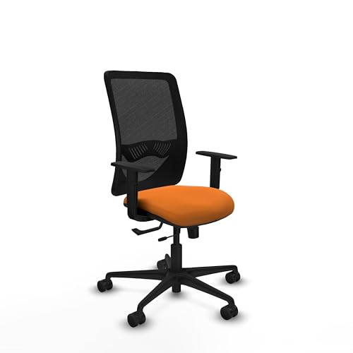 Piqueras y Crespo   Sillon para Trabajar en Casa Zulema con Brazos 1D, Apoyo Lumbar Regulable en Altura. Equipado con Sincro/Traslack y Espuma de Corte. con Ruedas 65Mm Nailon. Negro/Naranja