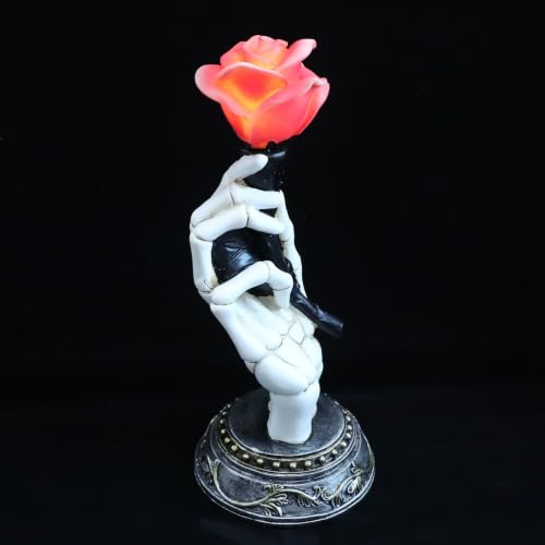 Image of jojofuny Skeleton Hand Night Lamp with LED Light, Resin Gothic Inspired Home Decor for Day the Dead and Halloween, Reusable Romantic Skeleton Hand Holding Rose Centerpiece