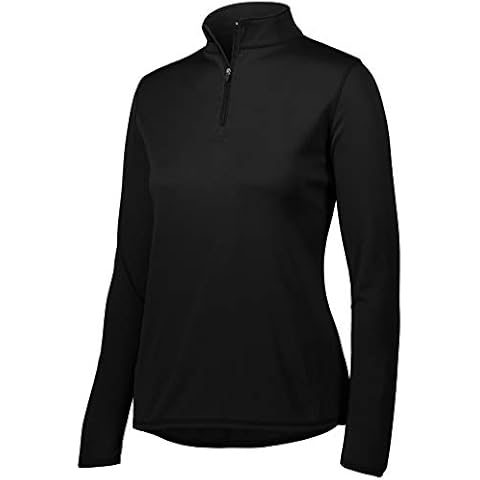 Augusta Sportswear Ladies Attain Wicking 1/4 Zip Pullover - Women's Running Long Sleeve Jacket with Sun Protection, Black, Medium Cover