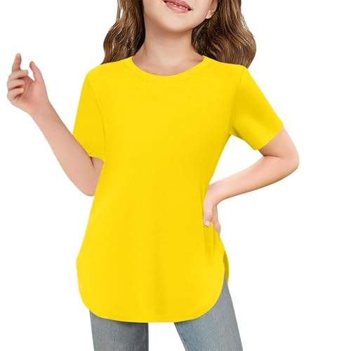 Girls Summer Short Sleeve Shirt Kids Crewneck Curve Hem Soft Tunic Tops T-Shirts 5 to 14 Years