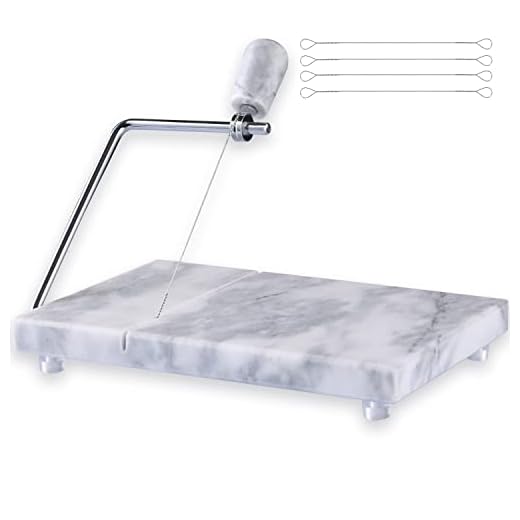 SIPARUI Cheese Slicer, Cheese Cutter Heavy Duty 5" x 8", Polished Marble Cheese Slicer Board for Cut Block Cheeses, Butter, Meats, Other Appetizers (White Grey)