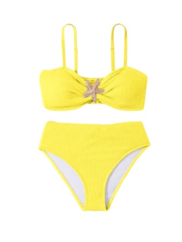 Image of RoseSeek Girl's 2 Piece Padded Bathing Suit Wireless Starfish Swimsuit Spaghetti Strap Vacation Beachwear Set