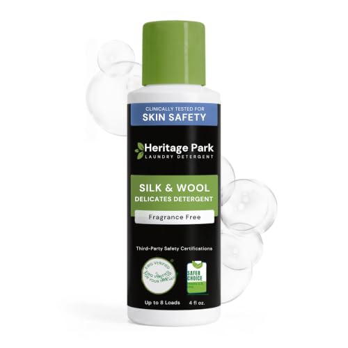 Heritage Park Silk & Wool Fragrance Free, Hypoallergenic, pH-Neutral Laundry Detergent - Dermatologist-tested, Sensitive Skin-Friendly, Enzymes-Free, Ultra Concentrated (4 Fl Oz)