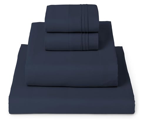 Mellanni Queen Sheets Set - 4 PC Iconic Collection Bedding - Hotel Luxury, Extra Soft, Cooling Bed Sheets - Wrinkle, Fade, Stain Resistant (Queen, Navy Blue)