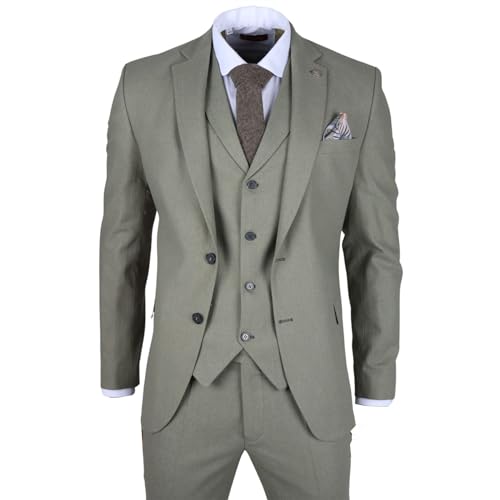 TruClothing Men's Suit Sage Green 3 Piece Lightweight Linen Summer Wedding Formal Dress Suits3