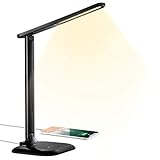 LED Desk Lamp, Eye-caring Table Lamp, Desk Light with USB Charging Port, 5 Color Mode and 5 Brightness Levels, Sensitive Control, 10W Power for Reading, Working, Painting, Sleeping in Home, Office