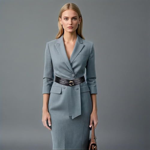 Women Vintage Wide Elastic Thick Stretch Belt with Interlock Buckle for Dress