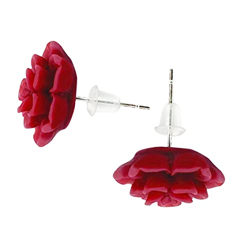 Hypoallergenic Succulent Earrings 13Mm 925 Sterling Silver Post Soft Ceramic Resin Handmade Stud Earrings For Women Sensitive Ears - Matte Red #TOP3