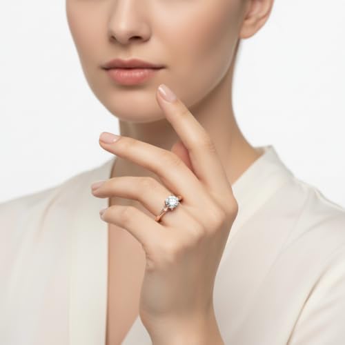 Image of Choose Your Gemstone Petite Dome Engagement Ring Rose Gold Plated Round Shape Petite Engagement Rings Everyday Jewelry Wedding Jewelry Handmade Gifts for Wife US Size 4 to 12