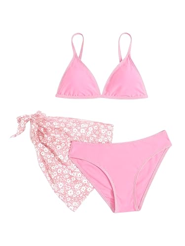 Image of SHENHE Girl's 3 Piece Swimsuits Cute Spaghetti Strap Triangle Bikini with Ditsy Floral Cover Up Teen Bathing Suits
