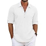 Leinenhemd Herren Langarm Slim Fit Sommerhemd Herren Leicht Strand Freizeithemd Leinen V Ausschnitt Hemd Sommer Casual Urlaub Strandhemd Leinen