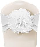 SFN 2 PCS White Flower Chair Sashes Chair Spandex Bands Bows tie for Wedding Banquet Birthday Party