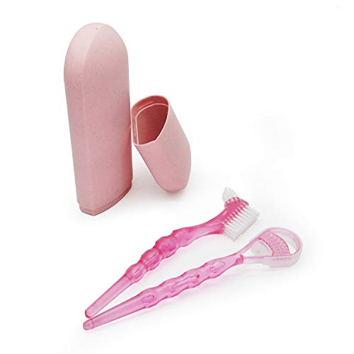 Uproll Denture Brush/False Teeth Brush and Tongue Cleaner Set Amethyst