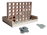 Neutral Wooden Four in a Row Game, Aesthetic Two Player Montessori Travel Board Game for Kids and Adults, Perfect Coffee Table Decor and Housewarming Gift -White Elephant Gift (Neutral Blue)