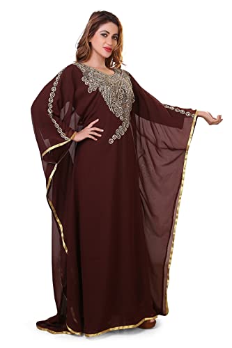 Kaftan for Women Brown Moroccan Dubai Farasha Abaya African Attire Bridesmaid Kaftan Dress Include Head Scarf by ZARDOZI Art2