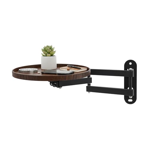 faoeqqEga Swing-Away Wall Surface, Oval-Base Mounted Platform w/Raised Edge, 180° Fold-Flat Swivel Shelf for Nightstand, Couch Side & Study Corner
