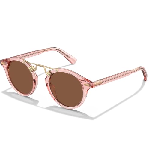 Image of CARFIA Double Bridge Small Acetate Sunglasses for Women Polarized, Retro Metal Brow Ladies Sunnies Fashion Round Eyewears